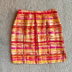 Vintage Intriguing Threads Yellow Pink Red Colorful Plaid Pencil Skirt Size 14
